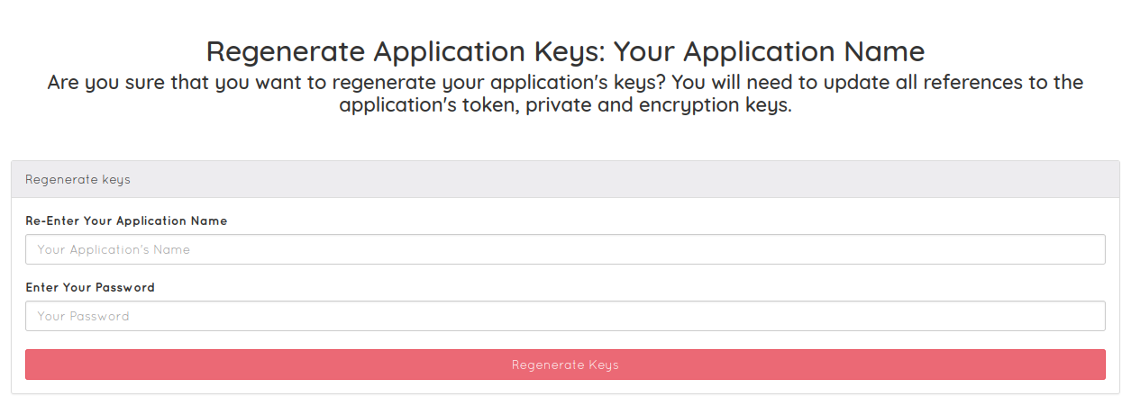 Form for re-generating app tokens in Ziggeo Dashboard