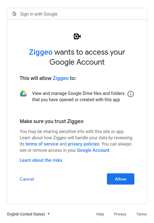 Google Drive - confirm and grant permission