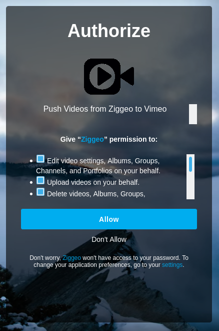 Vimeo - confirm and grant permission