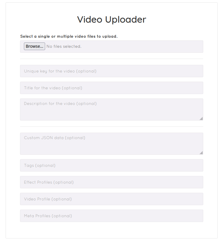 Videos Page: Video Upload form