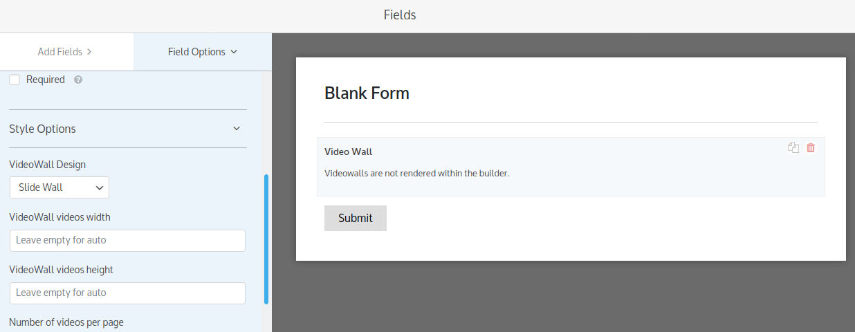 WPForms integration Videowalls field