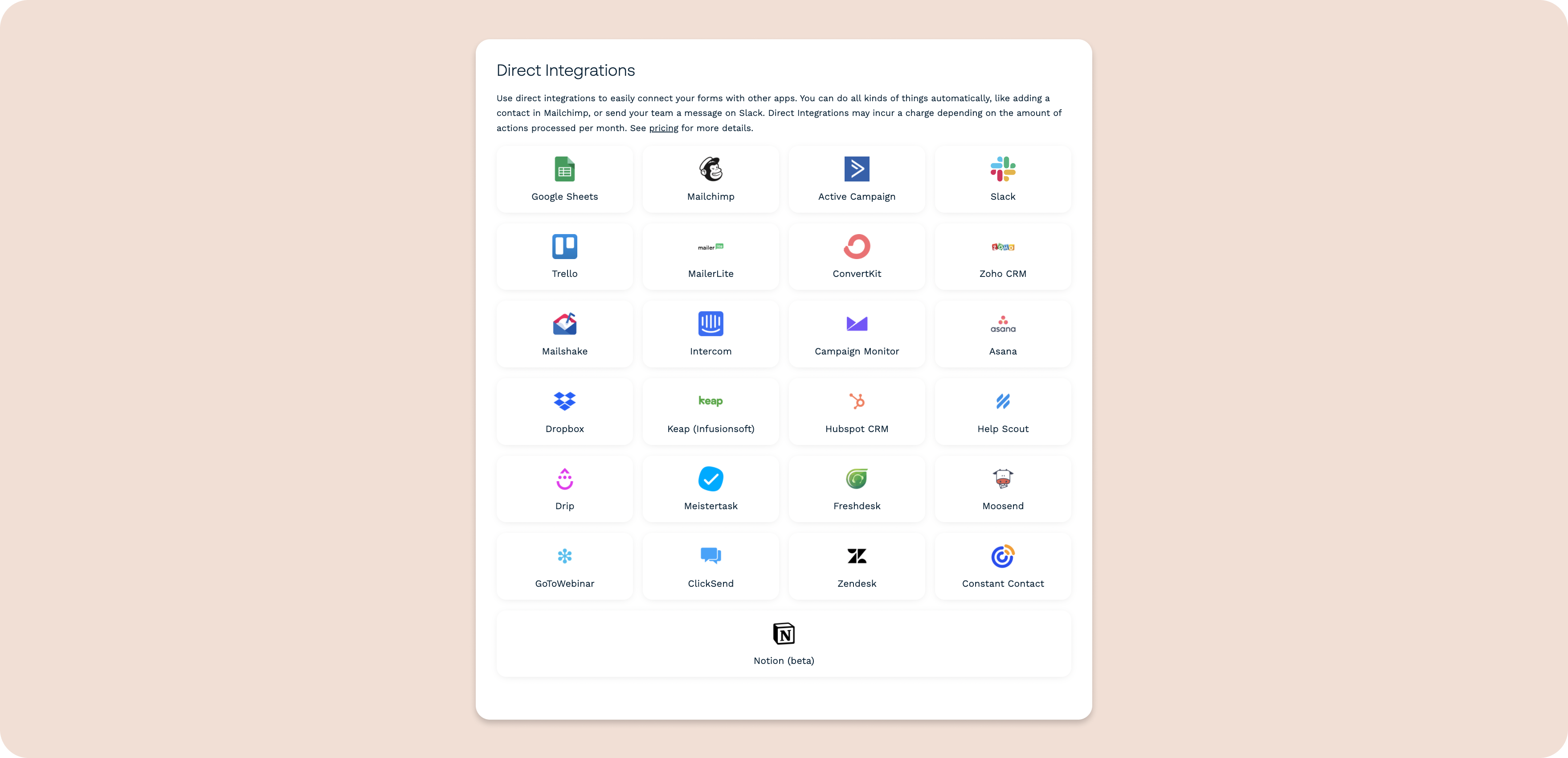 Image showcasing many different integrations offered by Paperform service