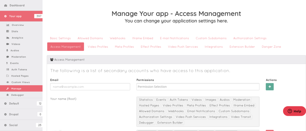Access Management section within Ziggeo Dashboard