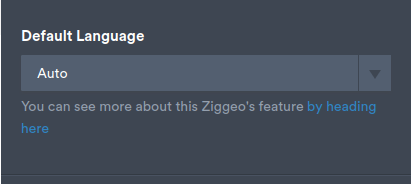 Screenshot capture of the Default Language settings field of Ziggeo widgets within JotForm Form builder.